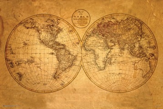 World Map Old Poster Print - 24 x 36 in.