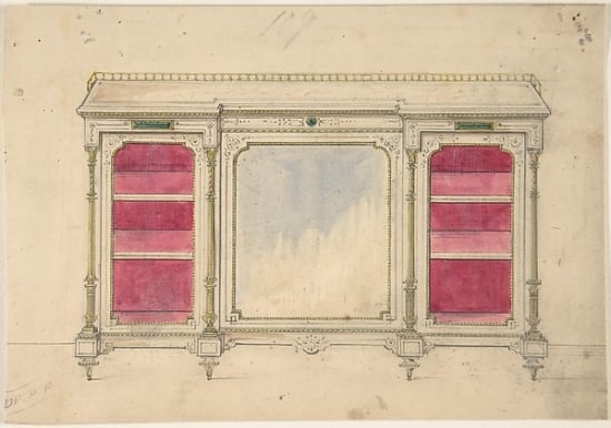 Cabinet Design with a Mirrored Front & Red Shelves Poster Print by Anonymous British 19th Century - 18 x 24 in.