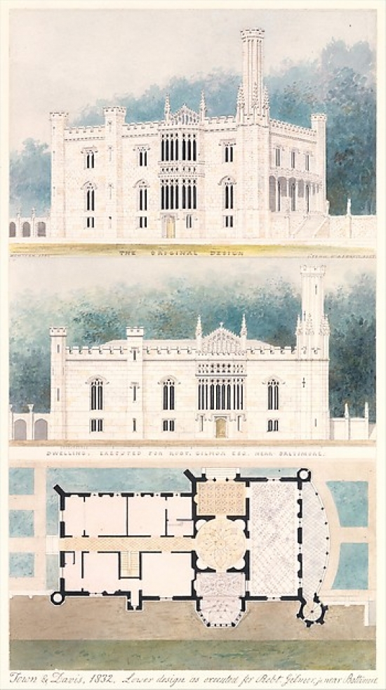Glen Ellen for Robert Gilmor Towson Maryland Perspective Elevation & Plan Poster Print by Alexander Jackson