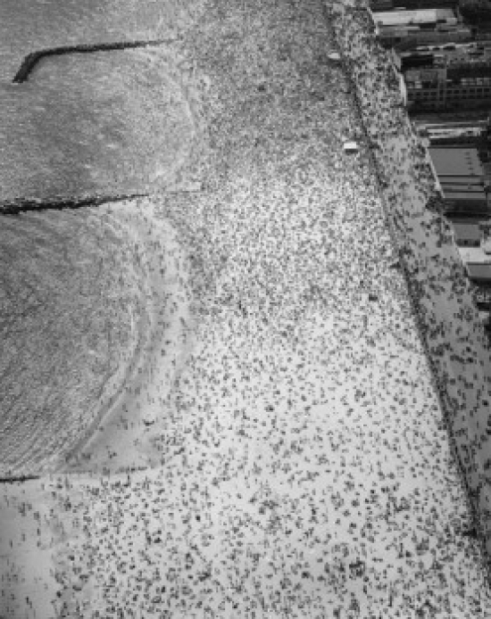 USA New York State New York City Coney Island Aerial View of Tourists on Beach Poster Print - 18 x 24 in.