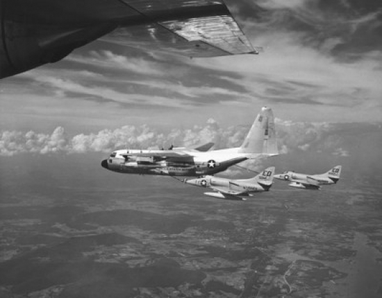 Military Tanker Airplane Refueling a Fighter Plane in Flight 67T Lockheed Gv-1 Hercules Refuel Tanker US Marine Poster Print - 18 x 24 in.