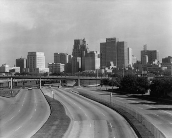 High Angle View of a Multiple Lane Highway with Skyscrapers in the Background Houston Texas USA Poster Print - 18 x 24 in.