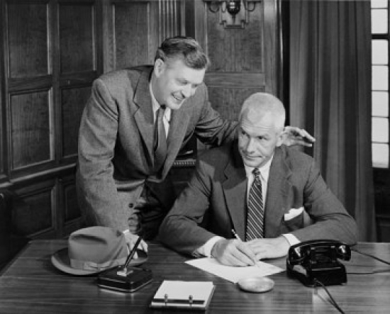 Businessmen Working in Office Poster Print - 18 x 24 in.