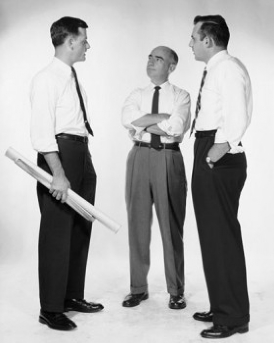 Three Businessmen Talking to Each Other Poster Print - 18 x 24 in.