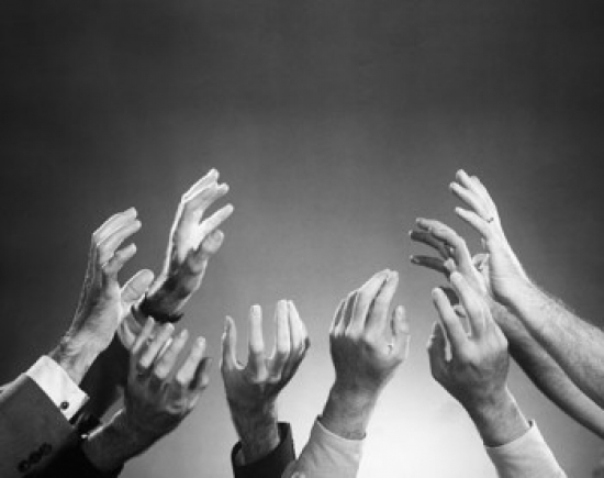 SAL25549389 Close-Up of a Group of Peoples Hands Raised in the Air Poster Print - 18 x 24 in.