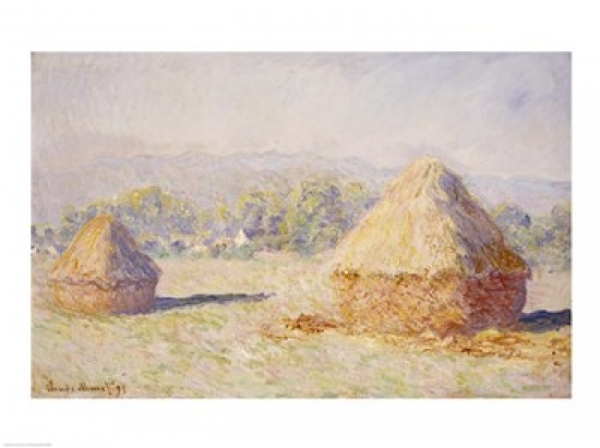 Haystacks Morning Effect Poster Print by Claude Monet - 24 x 18 in.