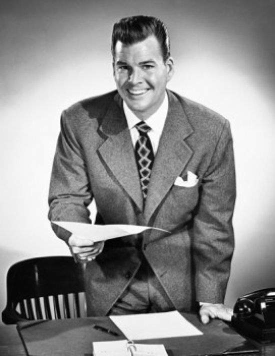 Businessman Holding a Document & Smiling Poster Print - 18 x 24 in.