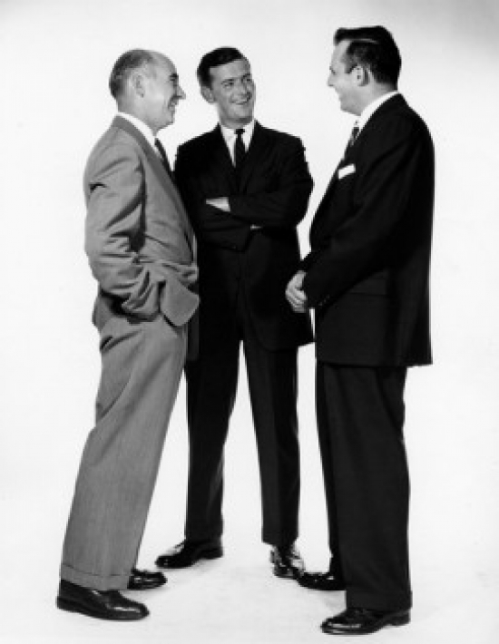 Three Businessmen Talking to Each Other Poster Print - 18 x 24 in.