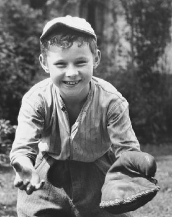 Boy Wearing a Baseball Glove Poster Print - 18 x 24 in.