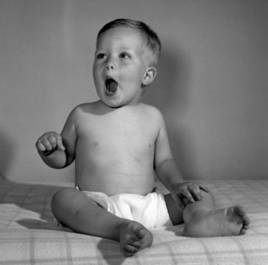Baby Boy Wearing Diaper & Making Faces Poster Print - 18 x 24 in.