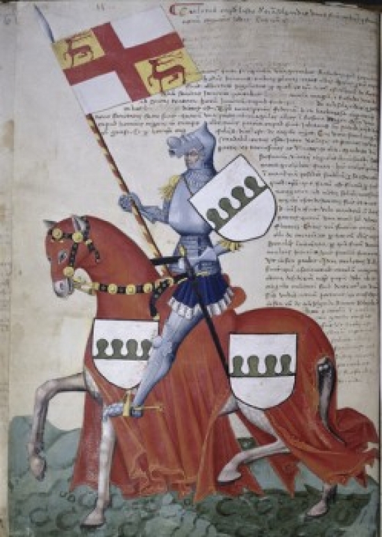 Knight with Green & White Shields on Red Horse Capodilista Codex 15th Century Manuscripts Civic Library of Padua Poster Print