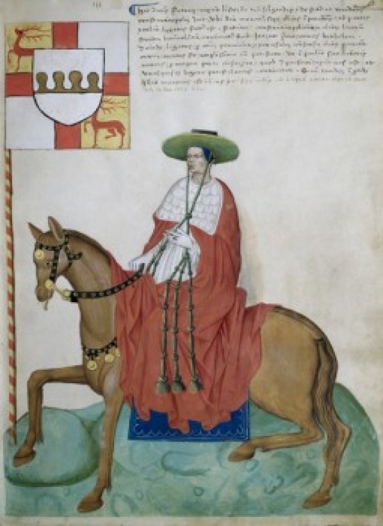 Horseback Rider with Green Hat & Long Tassels-Capodilista Codex Manuscripts Civic Library of Padua 18 Poster Print - 18 x 24 in.
