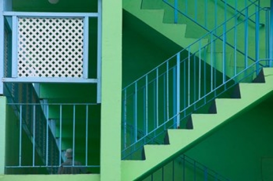 Hotel Staircase Horizontal Rockley Beach Barbados Poster Print by Walter Bibikow - 34 x 23 in.