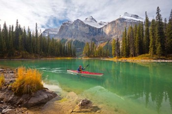 PDDCN01GLU0007 Kayaker on Maligne Lake Jasper National Park Alberta Canada Poster Print by Gary Luhm - 29 x 19 in.