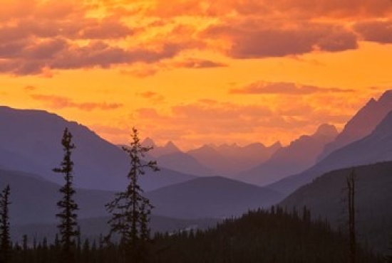 PDDCN01JMI0009 Alberta Baniff Np Sunset on Mountain Ridges Poster Print by Janis Miglavs - 27 x 18 in.