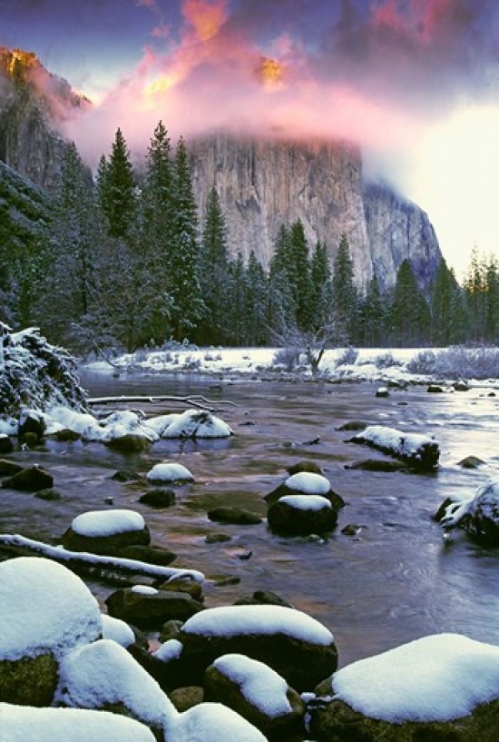 Winter Snow Merced River Poster Print by Jaynes Gallery - 23 x 35 in.