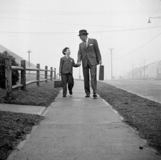 Father Walking with His Son on Walkway Poster Print - 18 x 24 in.