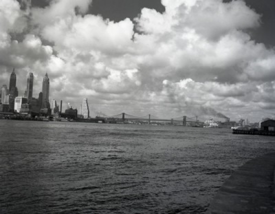 USA New York State New York City View of New York Harbor From Govenors Island Showing East River Bridge Poster Print - 18 x 24 in.