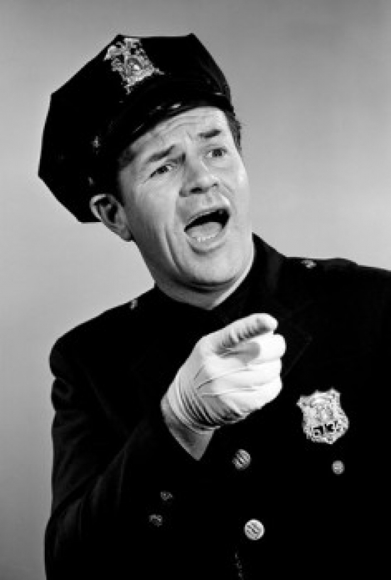 Police Officer Shouting While Pointing at Someone Poster Print - 18 x 24 in.
