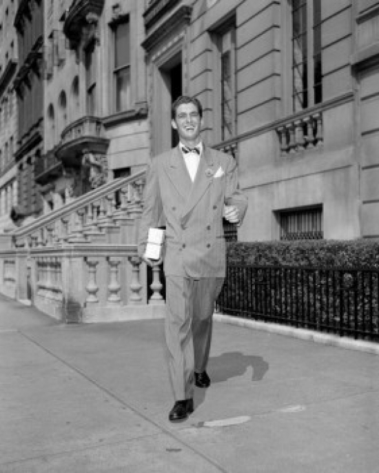 Young Man Walking on Sidewalk Poster Print - 18 x 24 in.