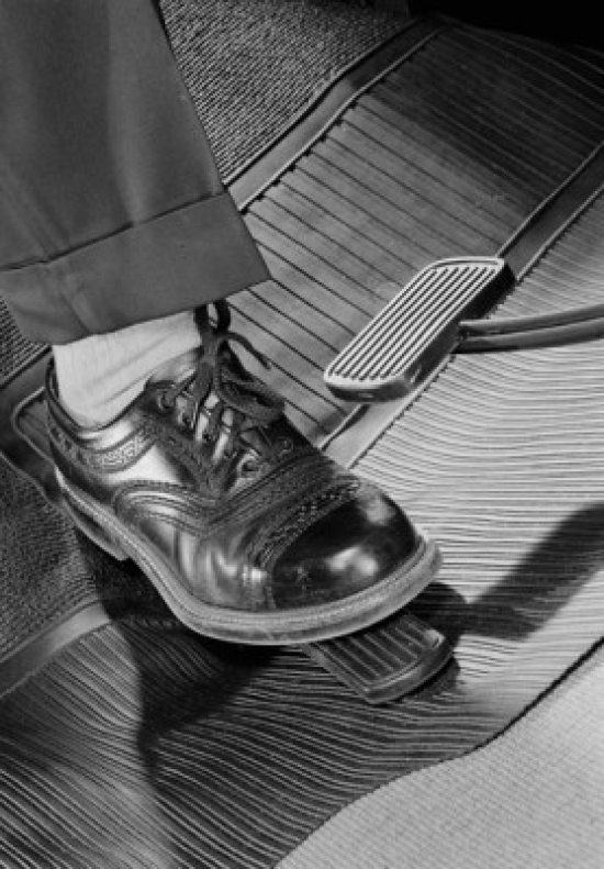 Mans Foot on Car Accelerator Pedal Poster Print - 18 x 24 in.