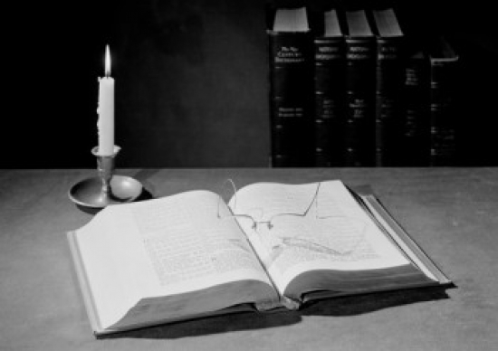 Desk with Open Book & Candle Poster Print - 18 x 24 in.