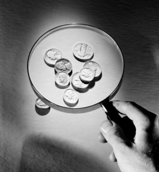 Coins Under Magnifying Glass Poster Print - 18 x 24 in.