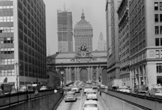 USA New York State New York City Park Avenue with Grand Central Terminal Union Carbide Building Under Construction in Background Poster Print