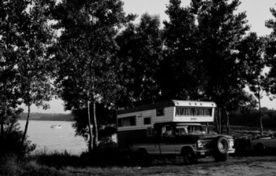 Motor Home Parked by Lake Poster Print - 18 x 24 in.