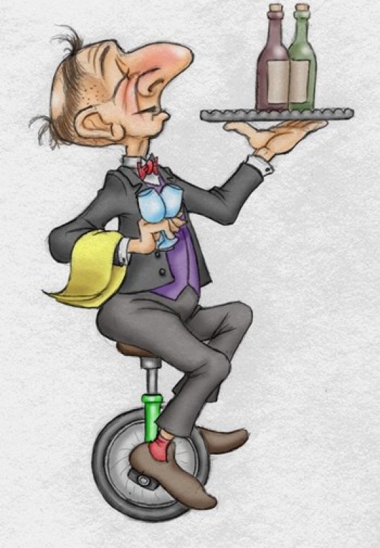 Unicycle Waiter Poster Print by Bill Abbott - 16 x 24 in.