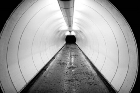 Singapore Illuminated Pedestrian Tunnel Paths Poster Print by Micah Wright - 34 x 23 in.