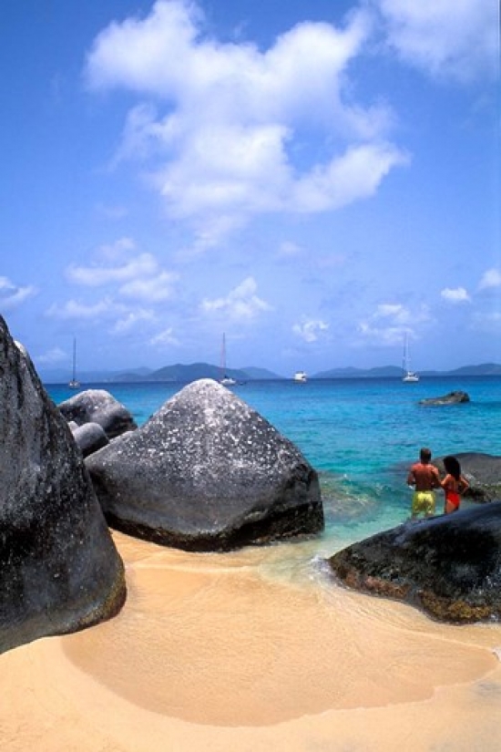 Couple Baths Virgin Gorda Poster Print by Bill Bachmann - 25 x 37 in.