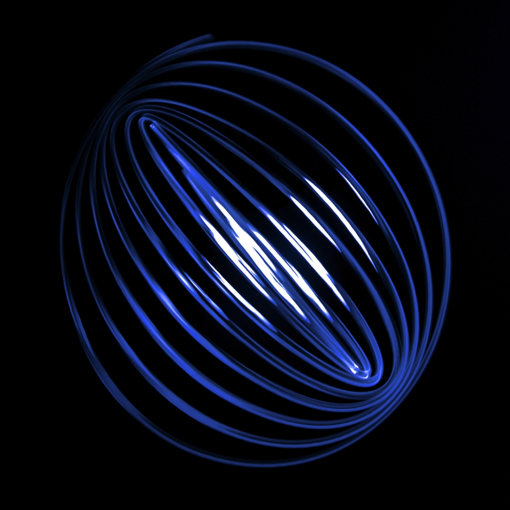 Blue Light Curving into A Sphere Shape Against A Black Background Poster Print by Nick Dale - 15 x 15
