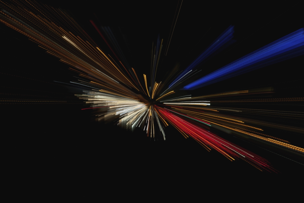 DPI12288112LARGE Coloured Lights in a Burst Against A Black Background - Moskva Moscow Ukraine Poster Print by Nick Dale, 36 x 24 - Large