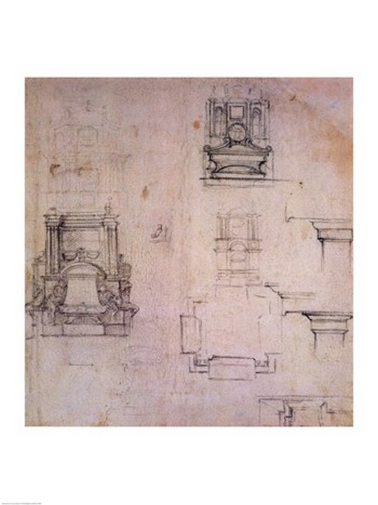 BALBAL87992 Inv. 1859 6-25-545. R. W. 25 Designs for tombs Poster Print by Michelangelo Buonarroti - 18 x 24 in.