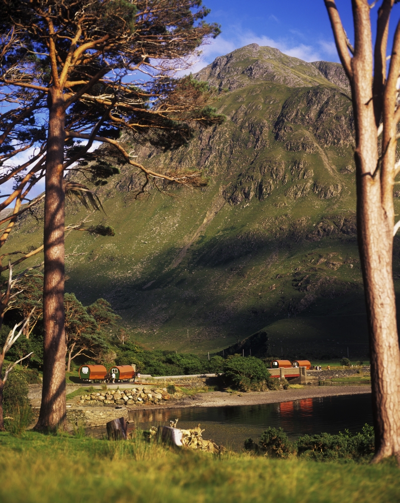 Mobile Homes At A Lakeside in Front of A Mountain Doo Lough Pass County Mayo Republic of Ireland Poster Print by The Irish Image Collection - 12 x 15