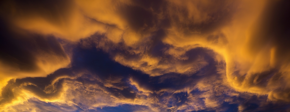 Dramatic Colourful Clouds At Sunset with Interesting Formations & Some Blue Sky - Calgary Alberta Canada Poster Print by Michael Interisano - 31 x 12