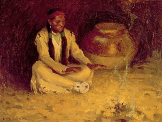 Fireside Eanger Irving Couse 1866-1936 American Poster Print - 18 x 24 in.