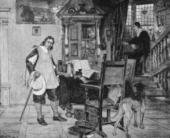 Oliver Cromwell Visits Milton David Dalhoff Neal 1838-1915 American Lithograph Poster Print - 18 x 24 in.