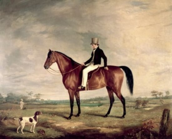 A Young Gentleman in a Grey Hat on a Bay Hunter Abraham Cooper 1787-1868 British Poster Print - 18 x 24 in.