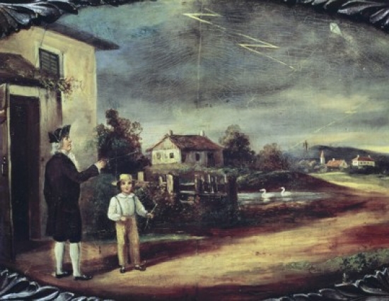 Ben Franklins Flying Experiment Ca. 1835 Artist Unknown Poster Print 18 x 24 in.