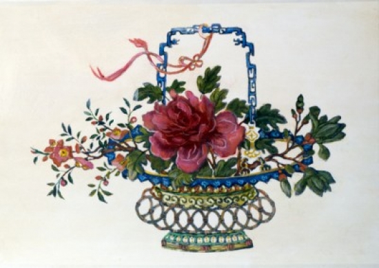 Peony & Plum Tree Blossoms Chinese Art Poster Print - 18 x 24 in.