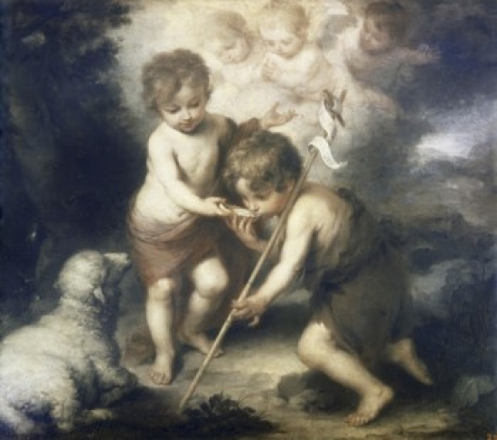 Jesus & John the Baptist-Children with Shell Bartolome Esteban Murillo 1617-1682 Spanish Poster Print - 18 x 24 in.