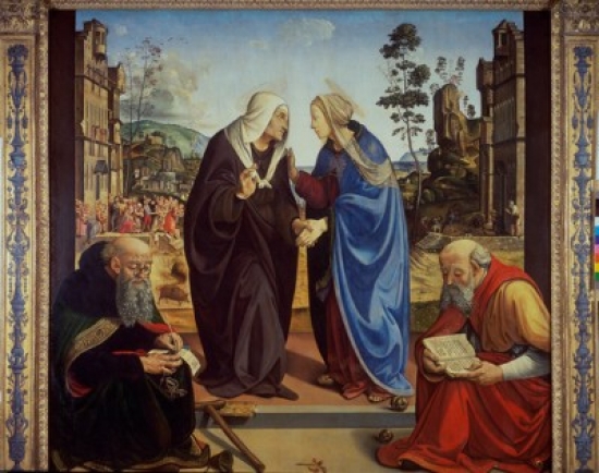 SAL900882 Visitation with St Nicholas & St Anthony Abbot C1490 Piero di Cosimo 1462-1521 Italian Oil on Wood Panel Poster Print - 18 x 24 in.