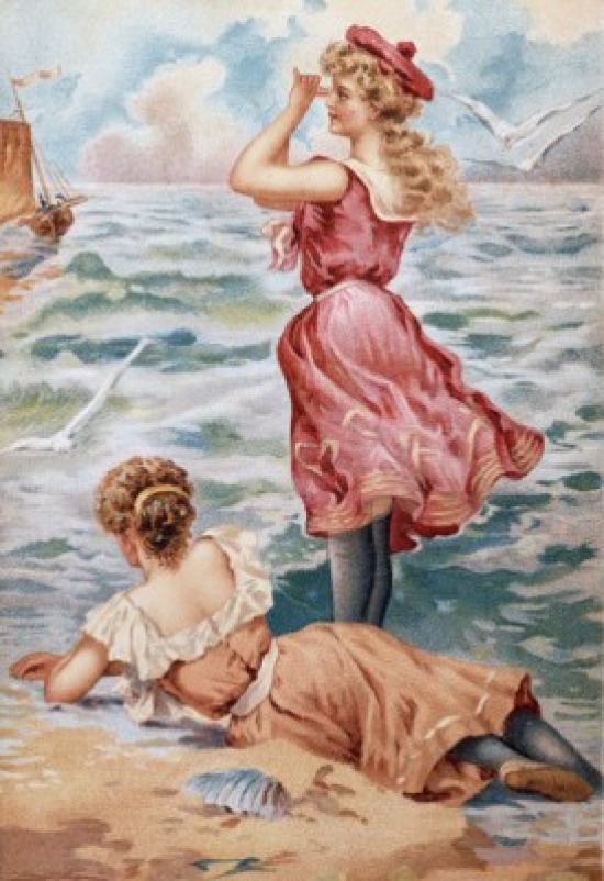 Women Next to Seashore Poster Print - 18 x 24 in.