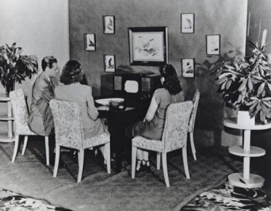 Family Watching Television on RCAs First Commercially Produced Black & White Television Set Model 630TS - Ca 1946 Poster Print