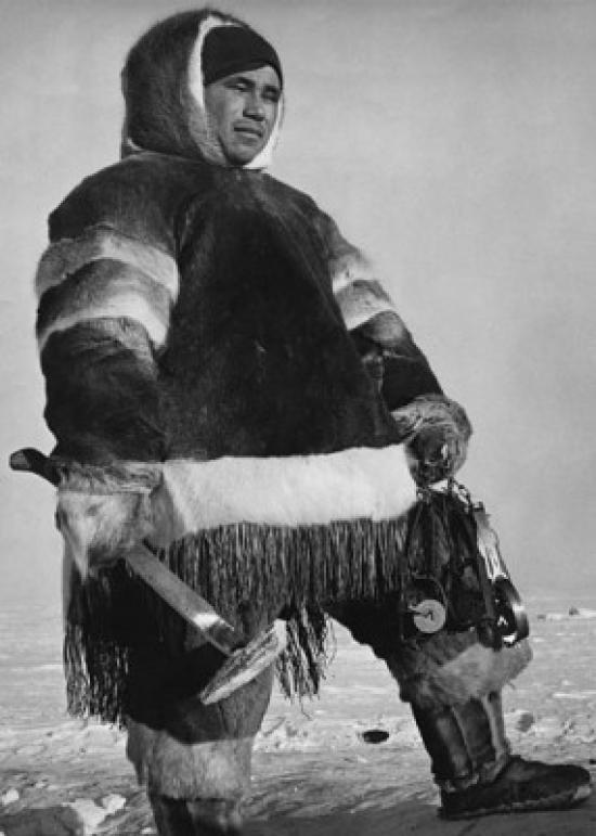 Eskimo Man Holding an Axe Northwest Territories Canada Poster Print - 18 x 24 in.