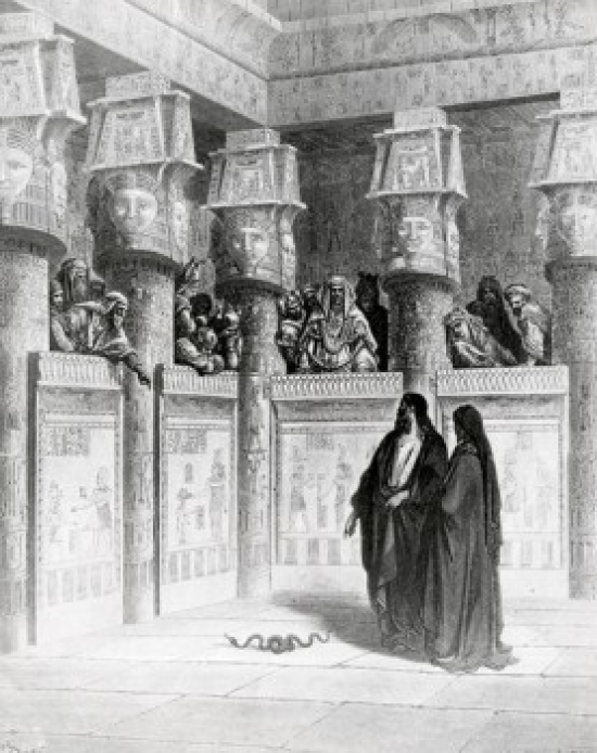 Rod Transformed Into Serpent Before Eyes of Pharoah by Gustave Dore Illustration 1832-1883 Poster Print 18 x 24 in.