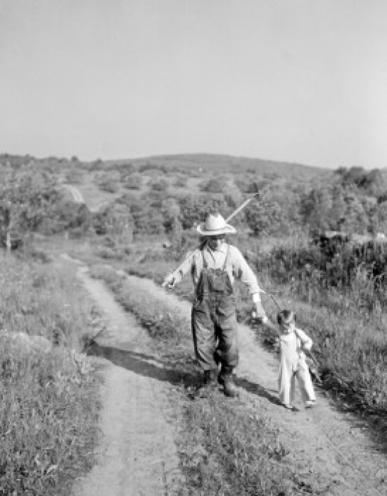 Father & Son Walking Through Footpath Poster Print - 18 x 24 in.