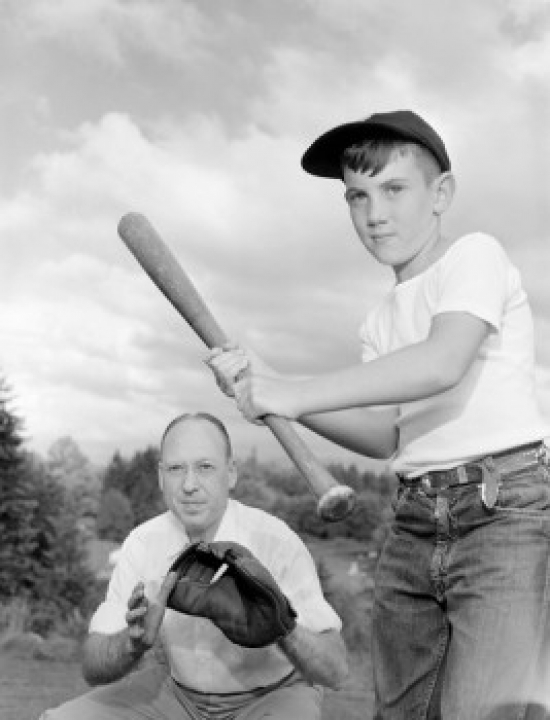 Father & Son Playing Baseball Poster Print - 18 x 24 in.